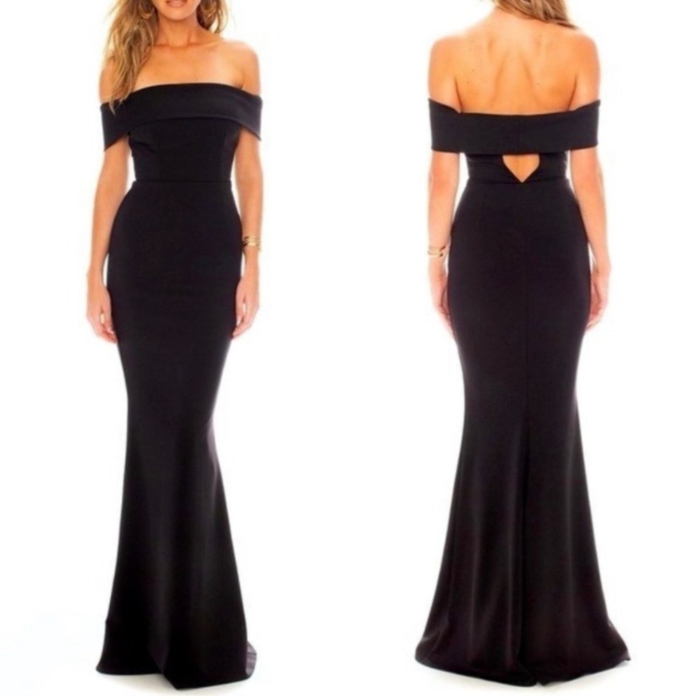 Katie May Legacy Off Shoulder Crepe Trumpet Cut Out Back Maxi Dress Size 10